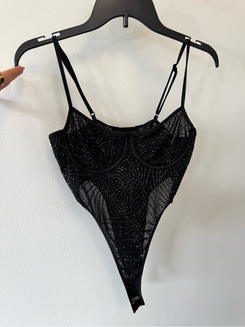 NBW - Black Beaded Mesh Bodysuit